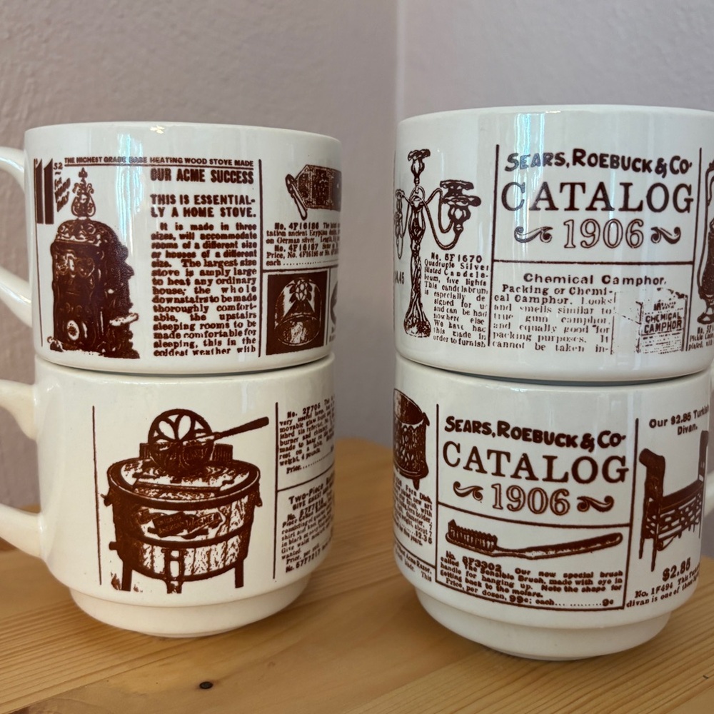 Sears and Roebuck Catalog 1906 Coffee Mugs Set of 4 Brown Vintage